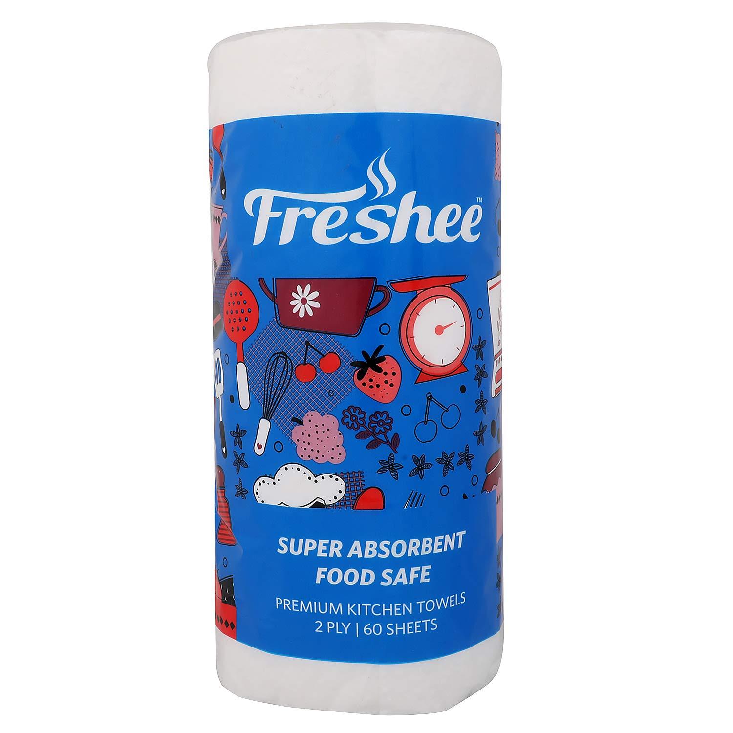 Freshee Freshee 60 Sheet Kitchen Tissue Paper, Towel Tissue Paper, Disposable Dry Tissue Roll, Water Dissolvable, Hygiene And Fresh, Environment Friendly, Made With 100% Virgin Fibre