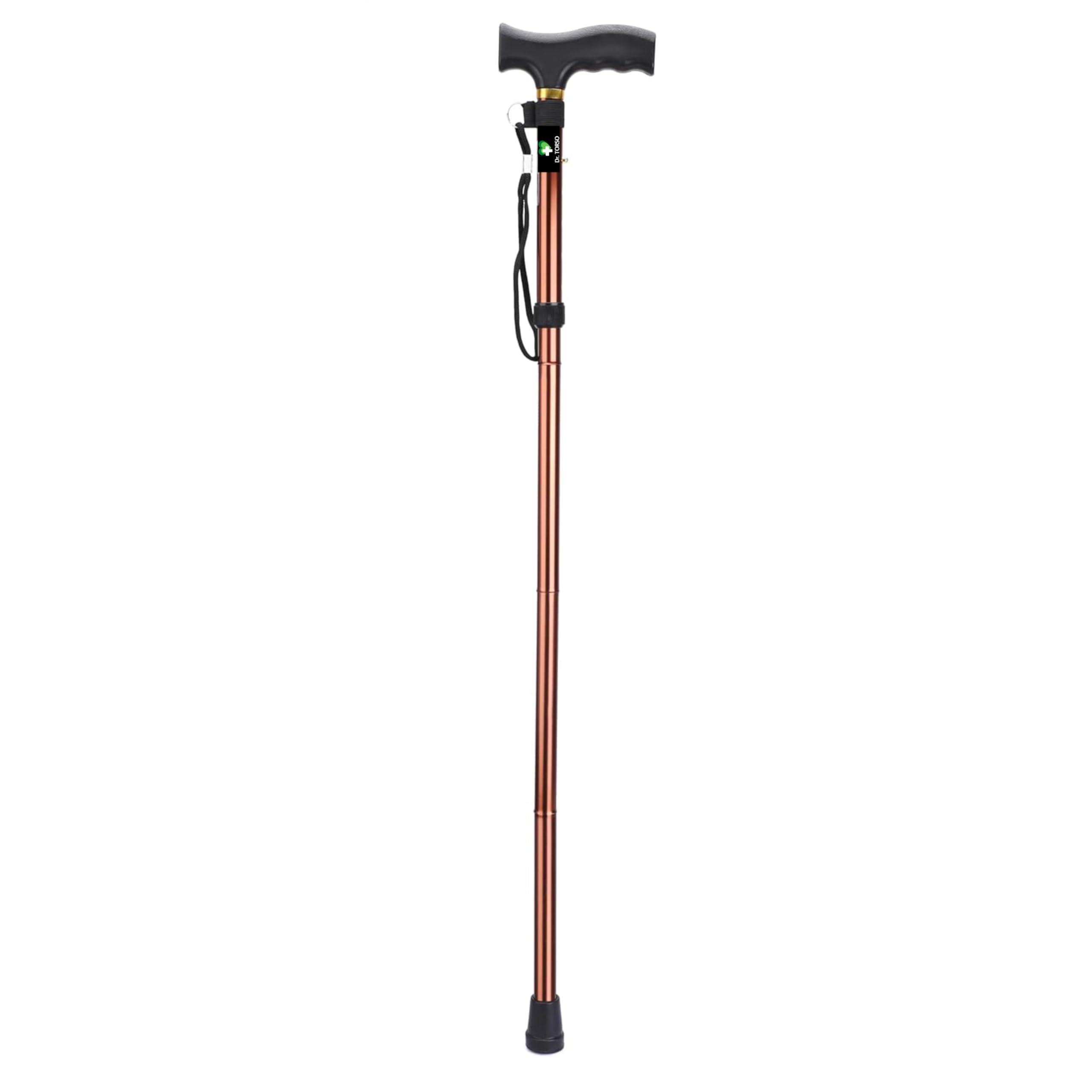 Dr. TORSO Dr. TORSO Foldable Walking Stick for Men & Women | Portable Lightweight Stick | Adjustable Height | Anti-Slip Rubber Base | All Aluminum Body | Strong and light weight | Ideal for Seniors (Copper)