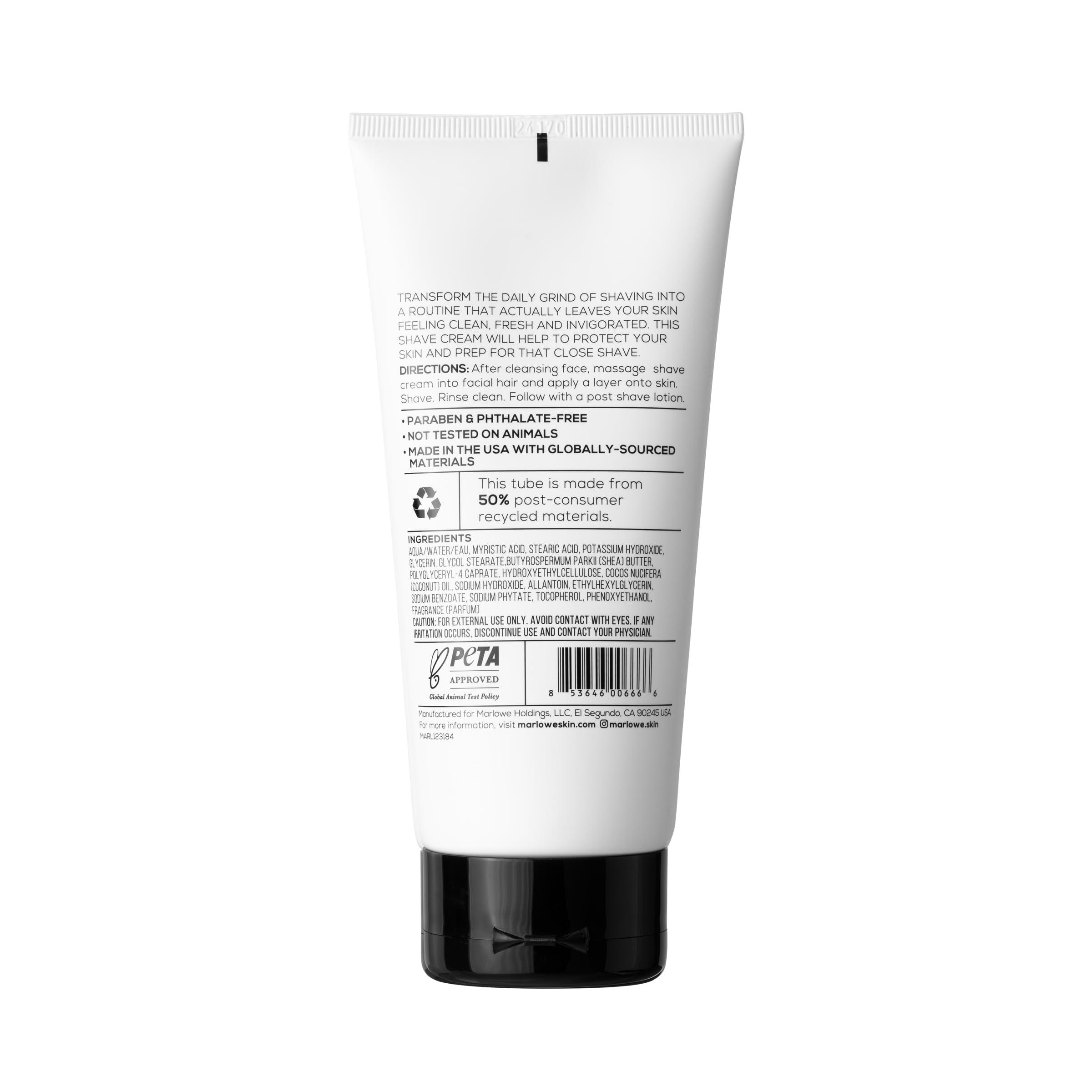 MARLOWE. MARLOWE. Shave Cream with Shea Butter & Coconut Oil No. 141 6 oz | Natural Shaving Better than Gel.
