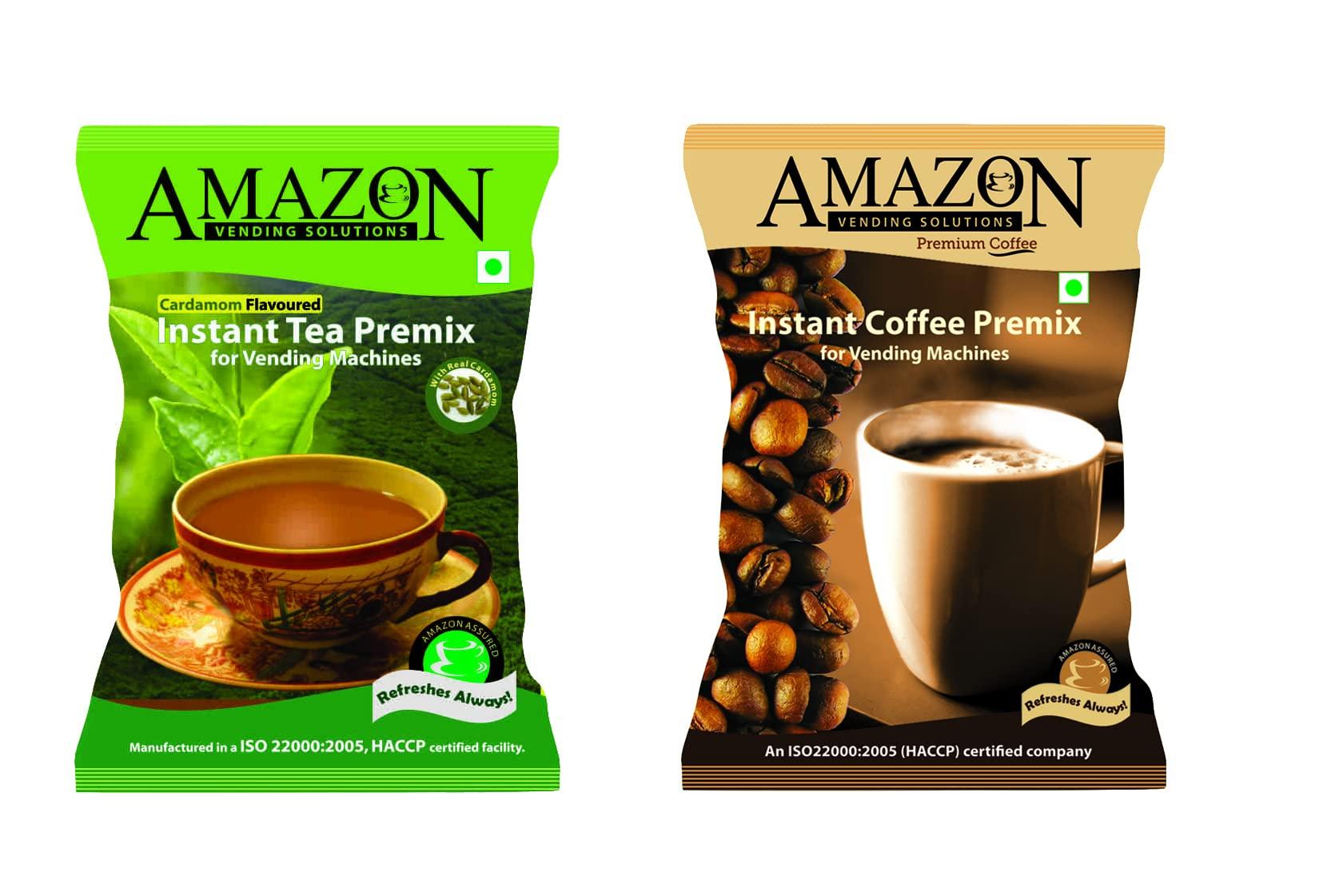 AMAZON AMAZON 3 in 1 Instant Regular Cardamom Tea (1 kg) and Premium Coffee Premix (1 kg) Combo (Premix Contains Tea, Milk and Sugar) for Vending Machines