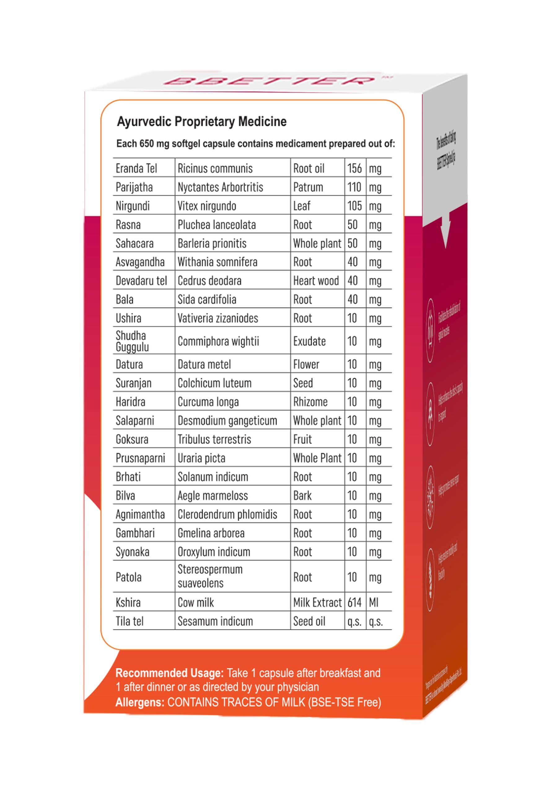 BBETTER BBETTER SpineUrja -Ayurvedic Lower Back Pain Relief & Sciatica Relief | Made by Taila Paka Vidhi Method | 120 Softgels