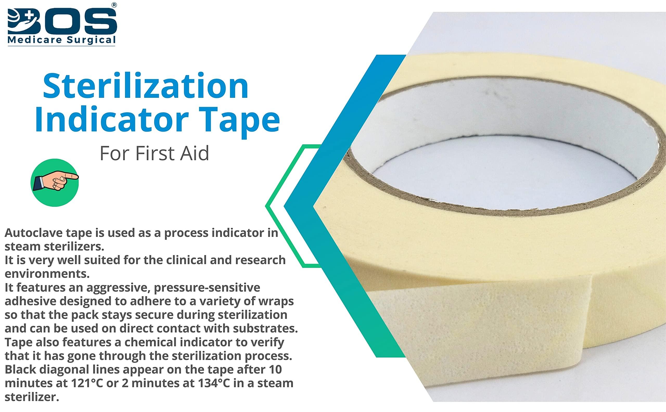 BOS MEDICARE SURGICAL BOS MEDICARE SURGICAL Tape/Steam Sterilization Indicator Tape 19mm X 50mt. Dry Heat Autoclave Tape (Steam)/Autoclave/Steam Sterilization Indicator Tape First Aid Tape