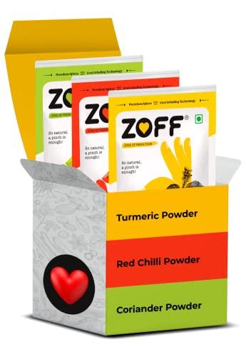 Zoff Zoff Combos Red Chilli Powder, Turmeric Powder & Coriander Powder | Pack of 3 | No Colors, Pure & Fresh Masala For Cooking, Hygienically Packed | 500 Gram Each | Total Weight - 1500 gm