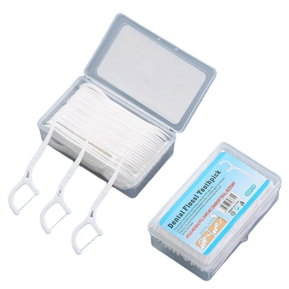 Jamboree!!! Jamboree!!! 3 in 1 Tooth Cleaning Fresh Dental Floss Toothpick Cleaners,Oral Care Plastic Disposable Teeth Flossing Thread Toothpicks Stick Set for Fresh, Healthy and Breath Gums(Pack of 100pcs)