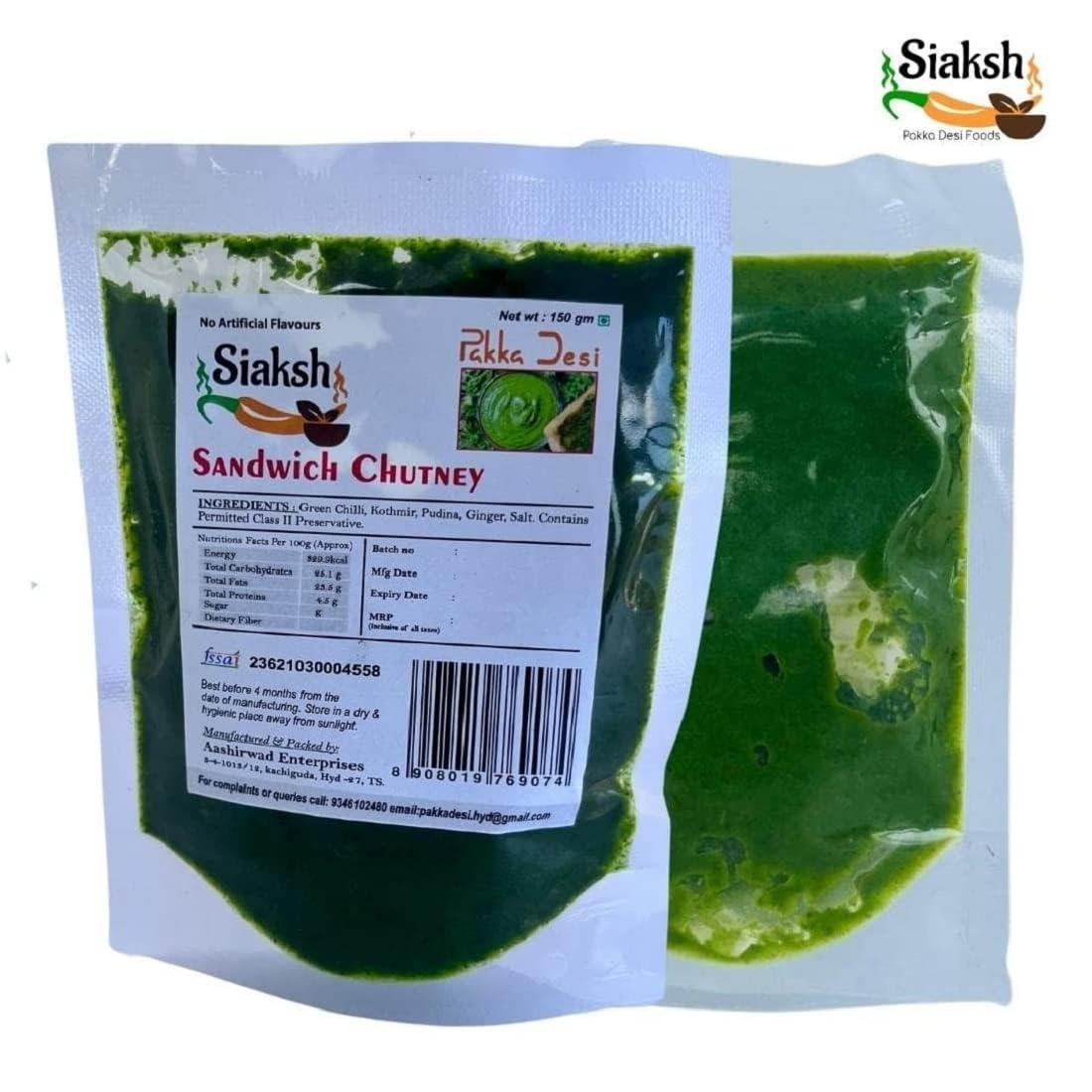 Siaksh Siaksh Mumbai special Sandwich Chatpati Green Instant Ready Mix Chutney For Breakfast,snacks Use with pure ingrediants| Perfect as a Dip, Spread, Cooking Sauce With Delicious Taste 150 Pack of 3