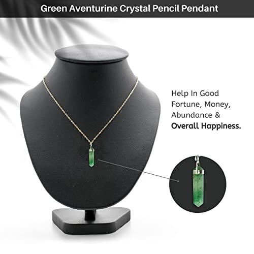 Plus Value Plus Value Green Aventurine Pendant Stone of Good Fortune Pencil Shape Gemstone Jewelry Locket for Men, Women [Pure Silver Cap]
