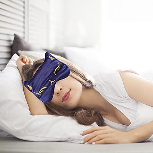 HEALLILY HEALLILY 1Pc Imitation Silk Blindfold Sleeping Shading Eye Blindfold Cartoon Cat Eye Blindfold with Adjustable Buckle for Home Office School Sleep (Navy)
