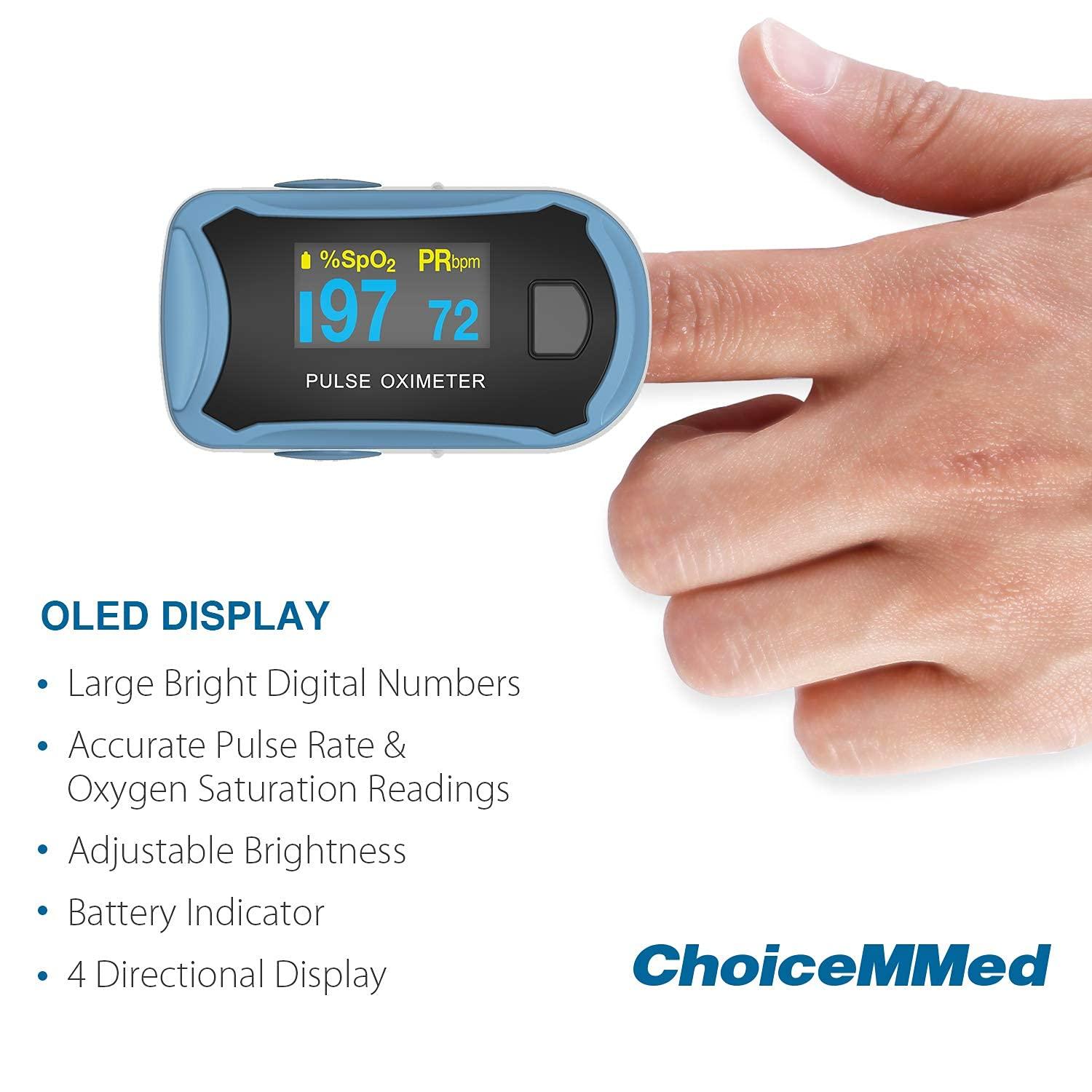 CHOICEMMED ChoiceMMed FingerTip Pulse Oximeter (MD300C29) | OxyWatch Portable | Non-Invasive Oximeter | Pulse Rate | Oxygen Saturation | High Accuracy - Pack of 1 (Blue)