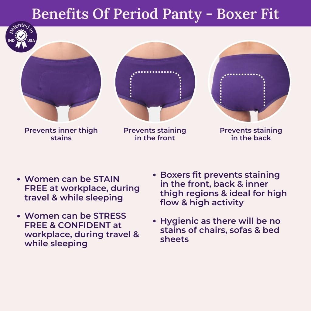 Adira Adira | Women Cotton Hipster Panties | Boxer Fit for High Flow | Reusable | with Support Patch to Fix Pad | Leakproof & Skin Friendly | for School, Travel & Work | Pack of 1 | Maroon | XL