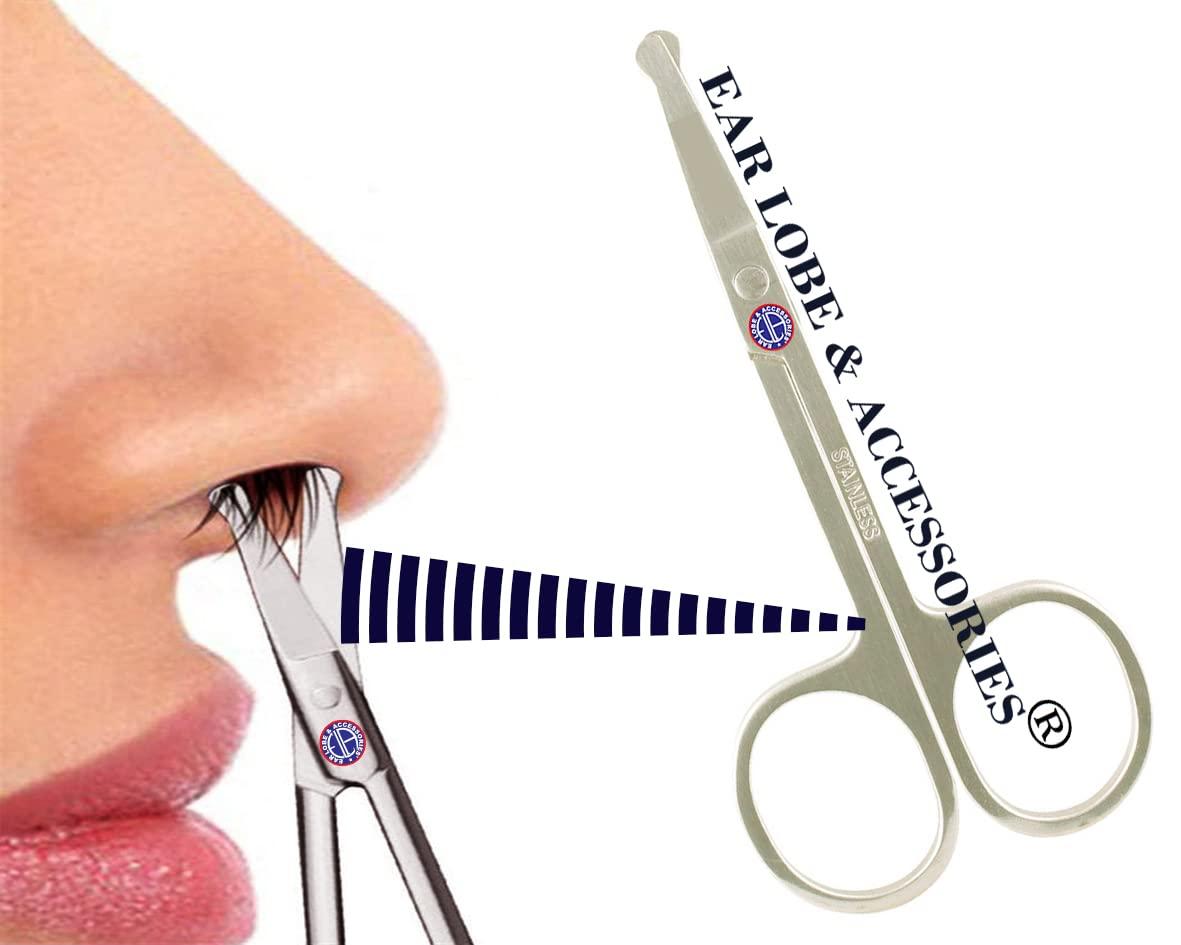 Ear Lobe & Accessories [Ear Lobe & Accessories] Nose/Ear Hair Trimming Scissor for Men & Women | Stainless Steel, 9 cm, Silver - Pack of 1
