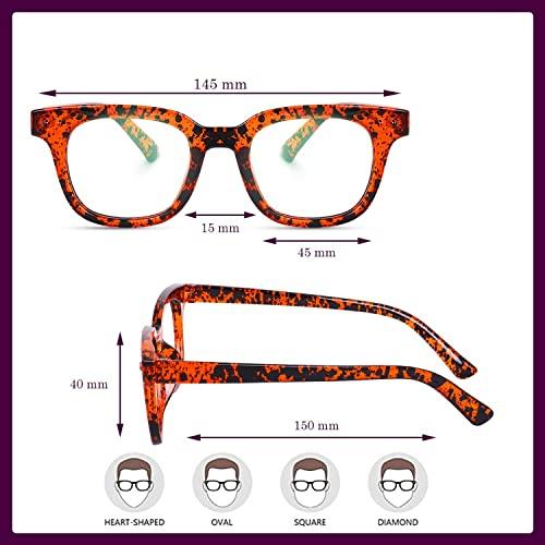 Dervin Dervin Blue Light Blocking Computer Glasses Gaming Filter Transparent Square Eyeglasses for Eye Protection Men and Women, Tablet/Laptop/Mobile/TV, Anti-blue & Anti eyestrain (Brown-Print)