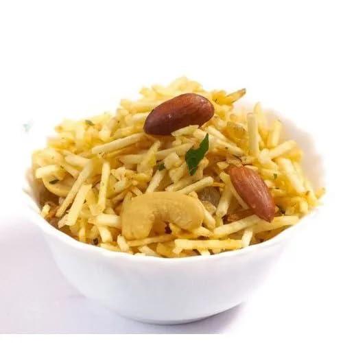 Veganic Veganic Badam Laccha Namkeen | Potato Sticks And Almonds Namkin | Cashew, Almond, Aloo Lachchha Mixture Snacks | Indian Marwari Crispy/Crunchy Mix Namkin (900g)