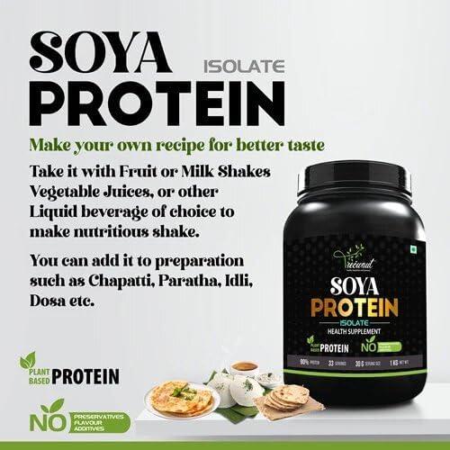 TREOWNUT TREOWNUT Soya Protein Isolate - Unflavoured Vegan Protein Supplement Powder with 27g Protein Per Serving - Perfect Plant-Based Protein Source for Vegans Fitness Enthusiasts