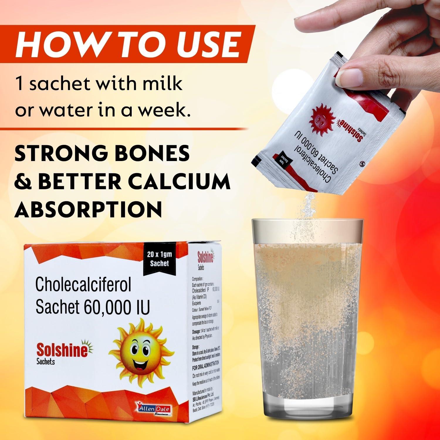 Generic Reticals Vitamin D3 Sachet for Strong Bones, Muscles, Immune System, Cholecalciferol Vitamin D3 Powder Supplement, Pack of 20 Sachet