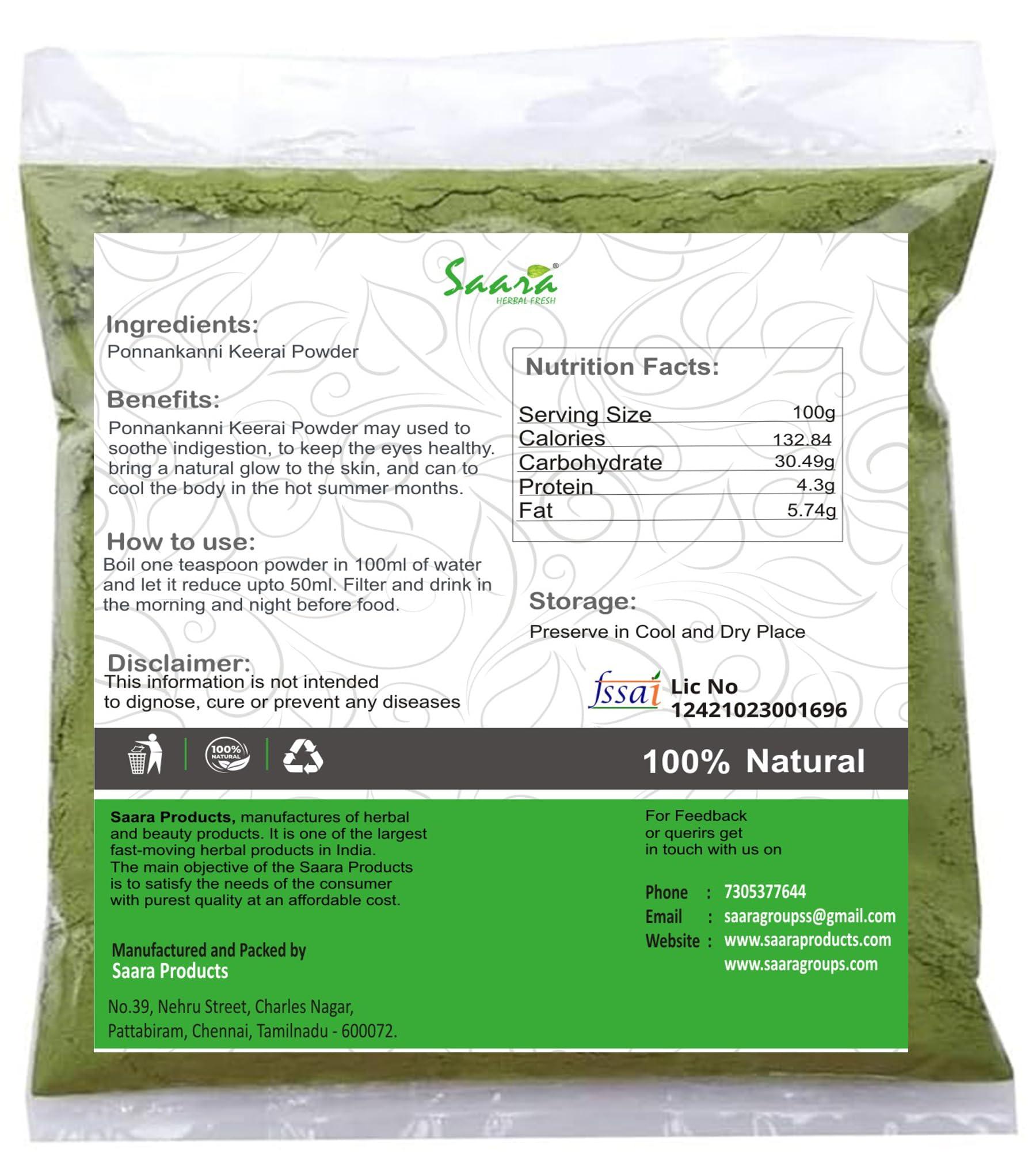 SAARA Saara HERBAL FRESH Ponnankanni Keerai Powder,101g, Ponnaganti, Matsyaakshi, Gudari Saag, Sessile Joyweed, Dwarf Copper Leaf Powder, 101g (Pack of 1 x 101g)