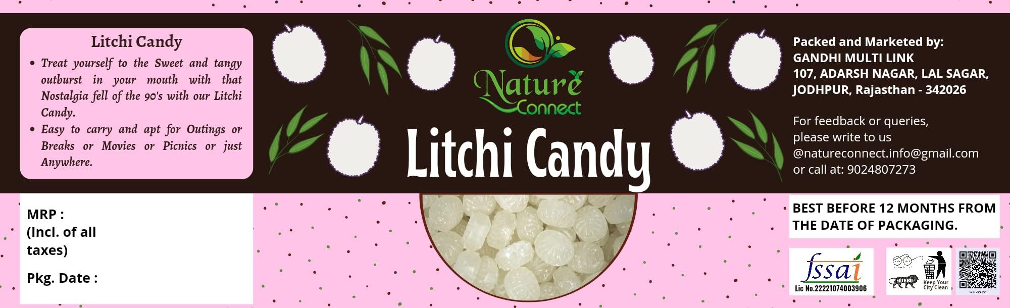 Nature Connect Nature Connect Litchi Flavour Candy 400 gms | Candy Khatti Mithi Goli |Litchi Toffee | Litchi Herbal Toffee [Jar Pack]