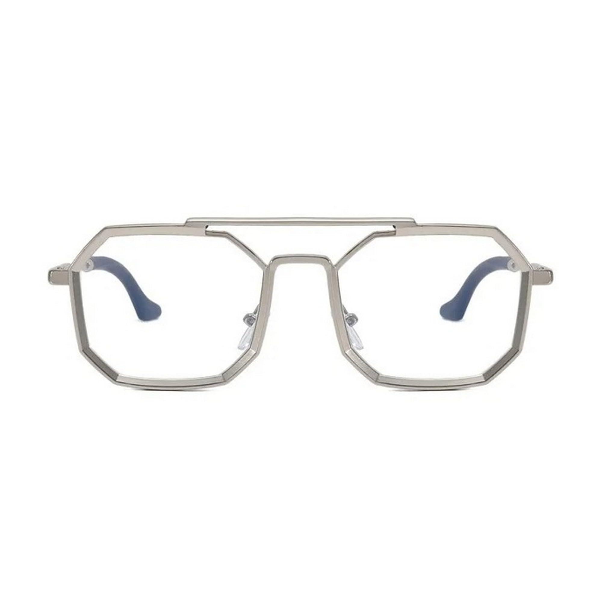 Dervin Dervin Polygonal Blue Cut Computer Glasses for Eye Protection | Zero Power, Anti Glare & Blue Light Filter Glasses | UV Protection Specs for Men & Women | Blue Cut Lenses (Silver-White)