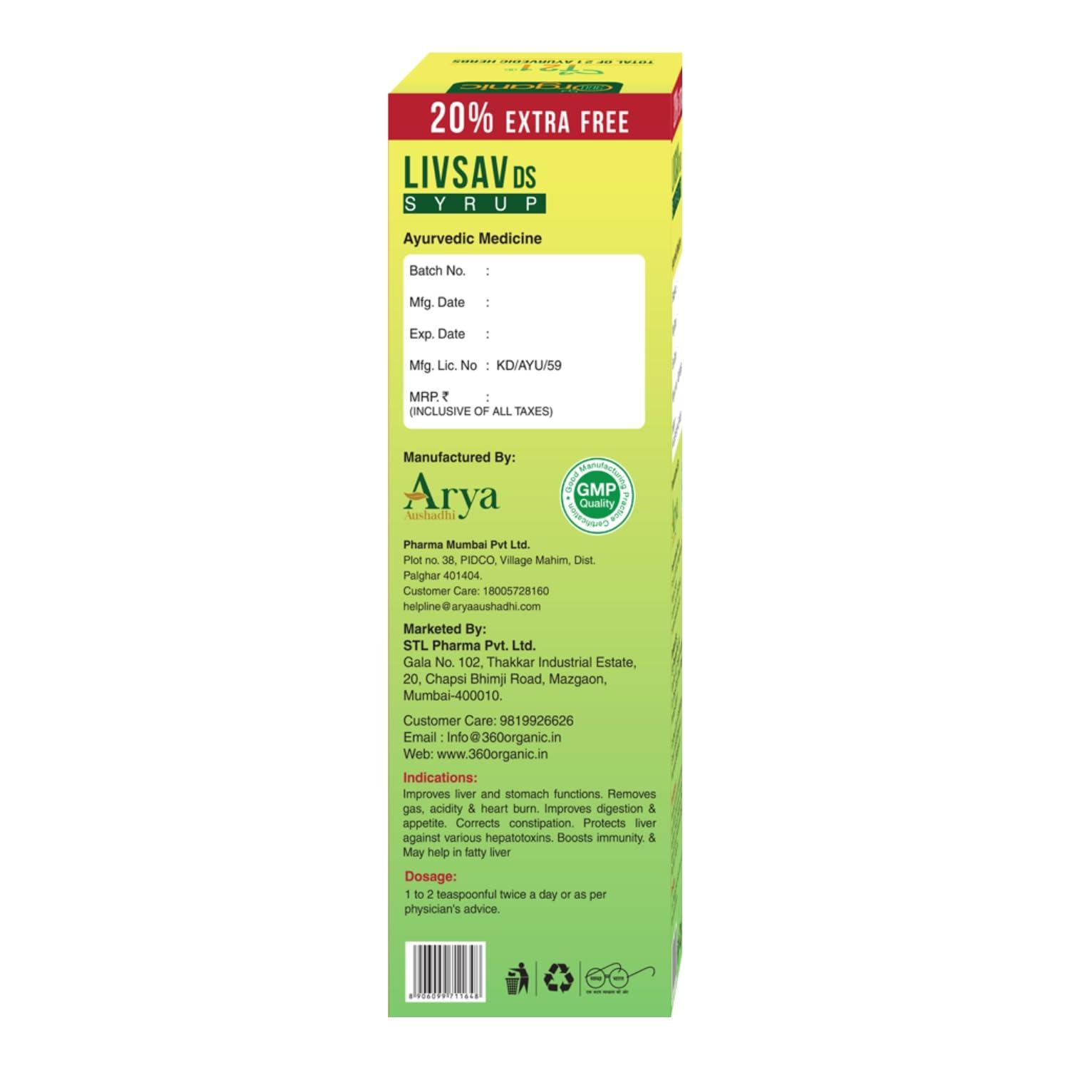 360 DEGREEORGANIC 360 Degreeorganic Livsav Ds Syrup (Sugar Free) - 240 Ml