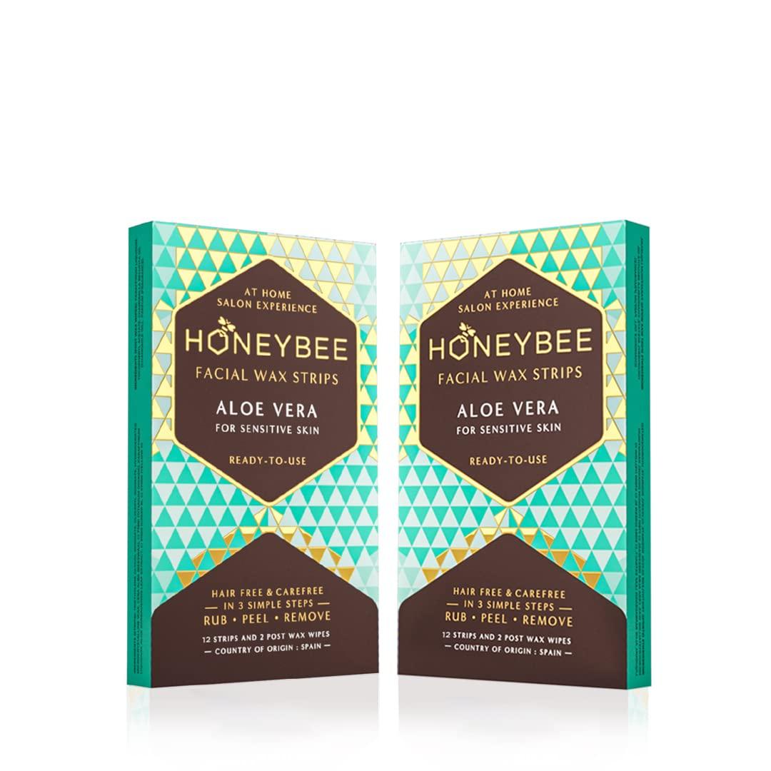 HoneyBee Honeybee Aloe Vera Facial Wax Strips | Waxing Strips for Women | For Upper Lips, Chin, Fingers & Toes | Hair Removal for Sensitive Skin | Pack of 2
