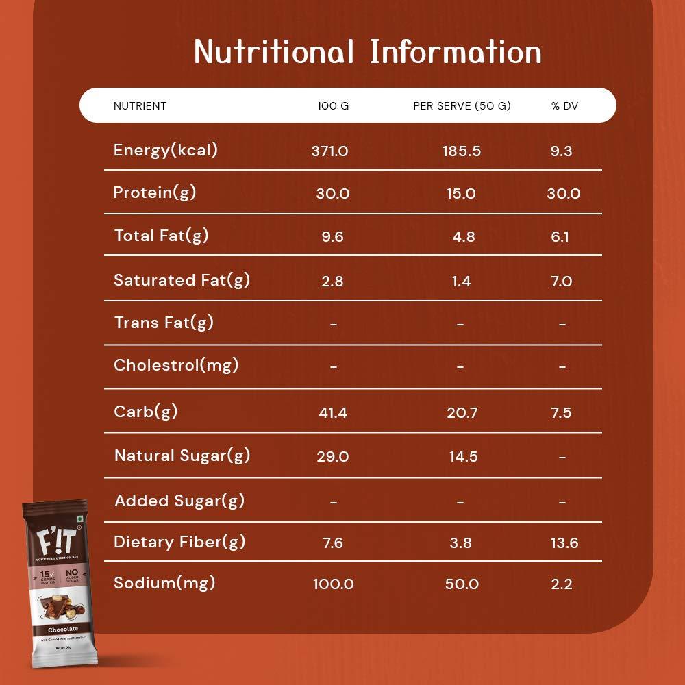 F\'!T FIT Nutrition - 15g Whey Protein Bar, No Added Sugar | All Natural & Gluten-Free Protein Snacks - Chocolate with Hazelnut - Pack of 4 (50gX4) - 200g)