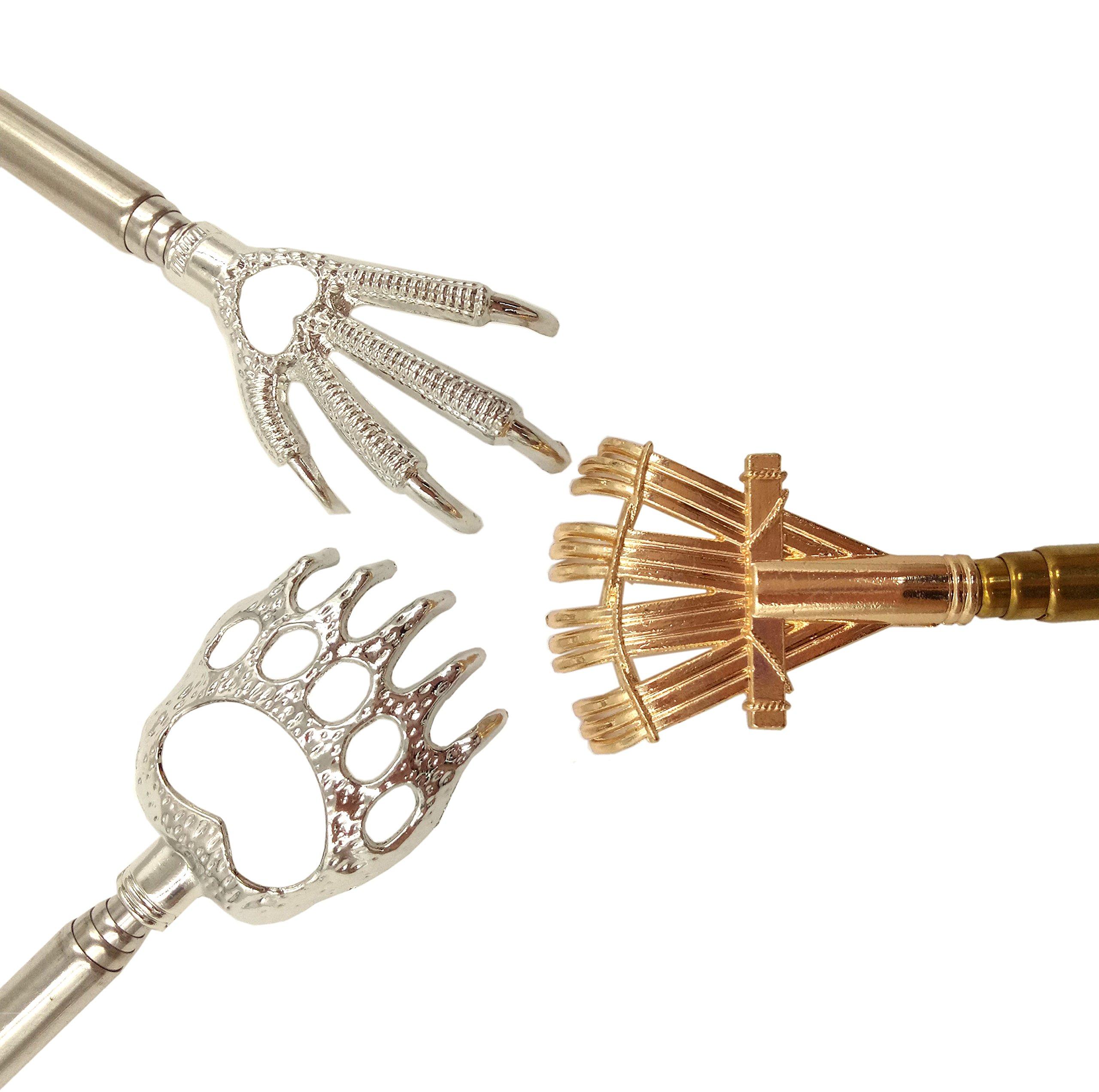 Qaoquda Wpeng Portable Extendable Telescopic Bear Claws Metal Back Scratchers with Rubber Handles (Red Purple and Blue) -3 Pack