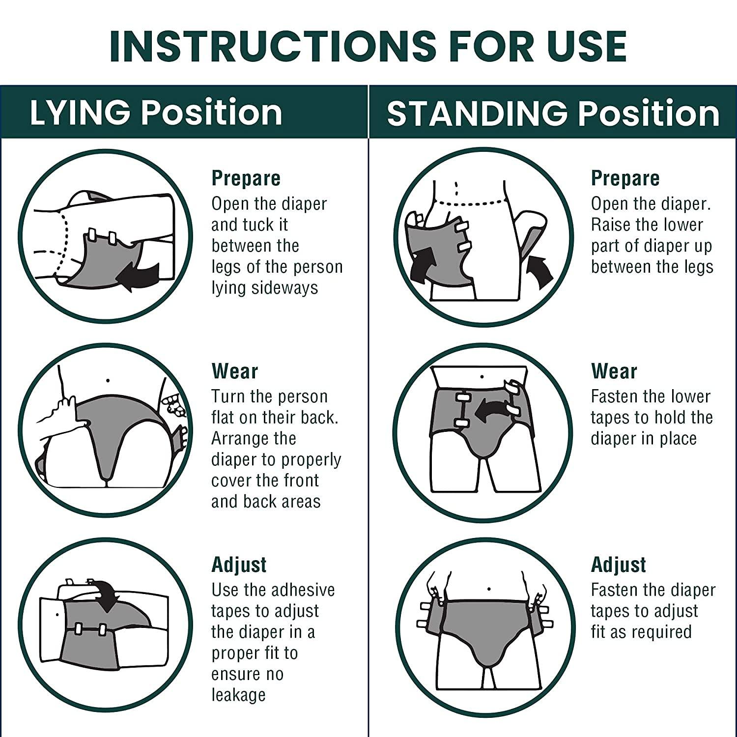 SURGICOMFORT SURGICOMFORT Adult Diaper Tape Style, Medium (60-110 cms), Waist Size (24"- 43") - Pack of 30 pcs For Unisex (30)