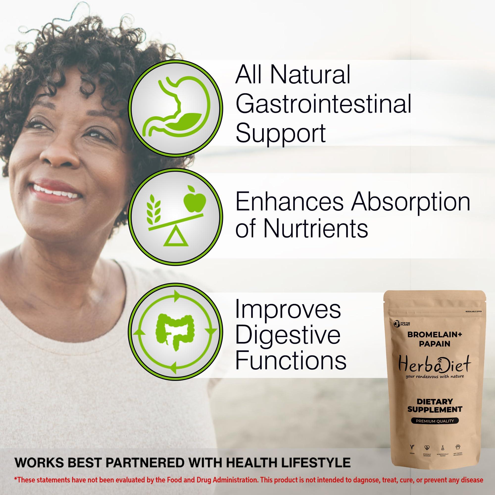 Herbadiet Herbadiet\'s Bromelain & Papain | 50 gram | Proteolytic Multi Enzymes Formula| Digestive Support & Nutrient Absorption