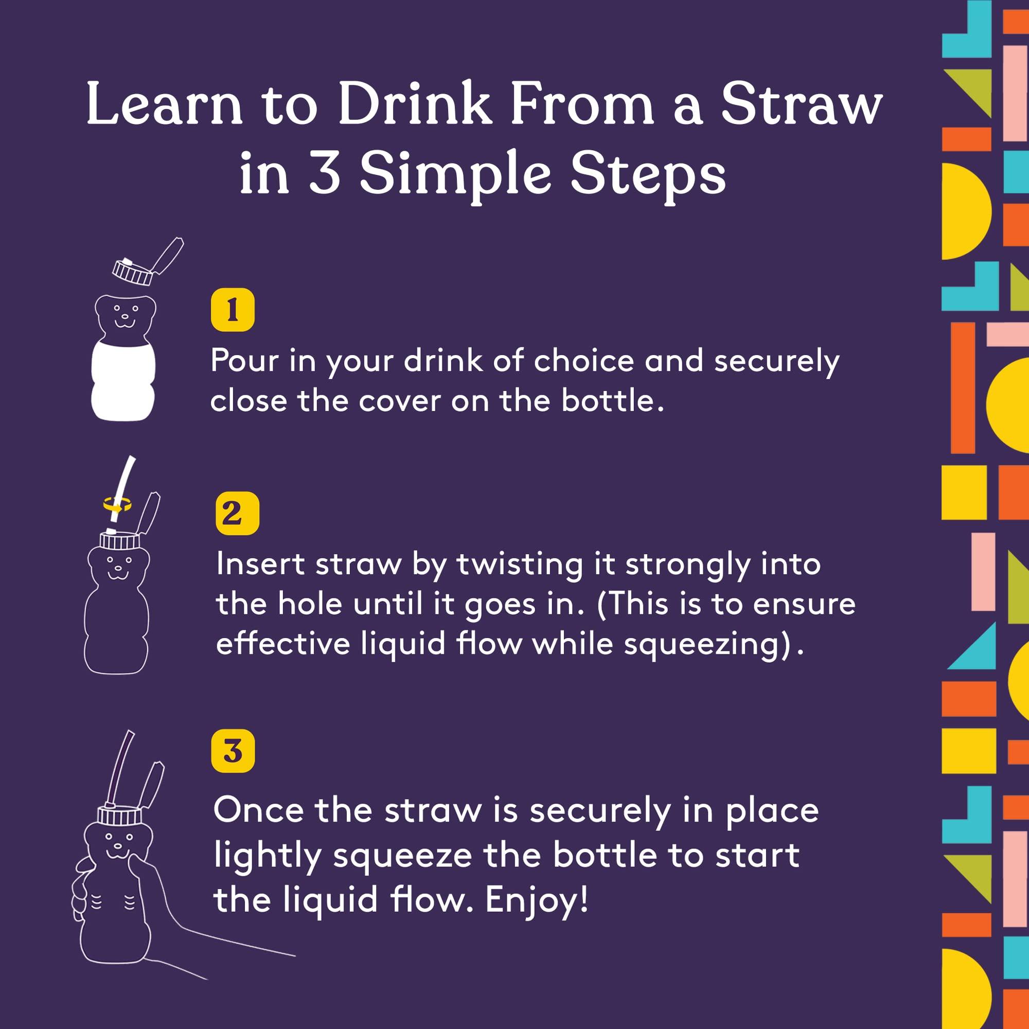 Special Supplies Special Supplies Honey Bear Straw Cup Long Straws, 3-Pack Squeezable Therapy and Special Needs Assistive Drink Container, Spill Proof and Leak Resistant Lid