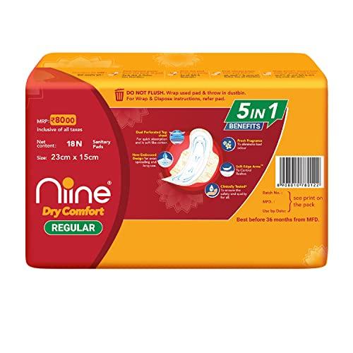 NIINE NIINE Dry Comfort Regular Sanitary Napkins for women, (Pack of 4) 72 Pads