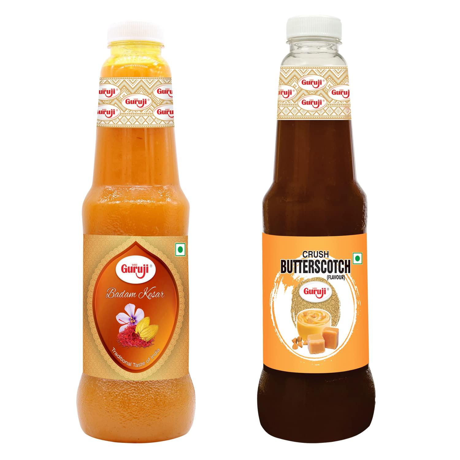 SHREE Guruji Shree Guruji Badam Kesar Dry Fruit Sharbat & Butter Scotch Badam Crush Combo Pack Milk Beverage Refreshing for Summer Syrup Instant Drink (1 Litre)