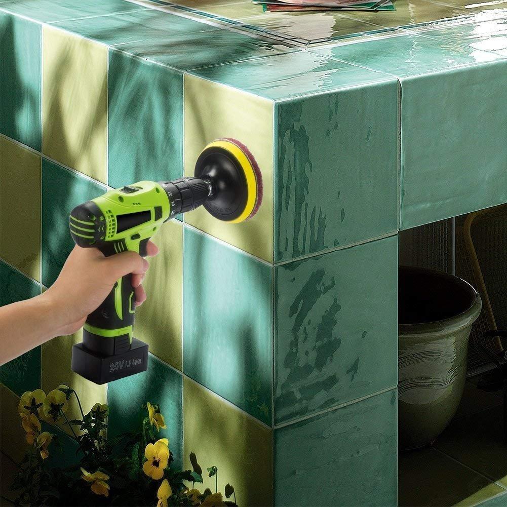 HUAWELL 20 Pieces Scrub Pads Drill Power Brush Tile Scrubber Scouring Pads Cleaning Kit Including 2 Kinds of Abrasive Buffing Pads Replacement for Home Kitchen House Indoor Outdoor Cleaning (4 Inch)