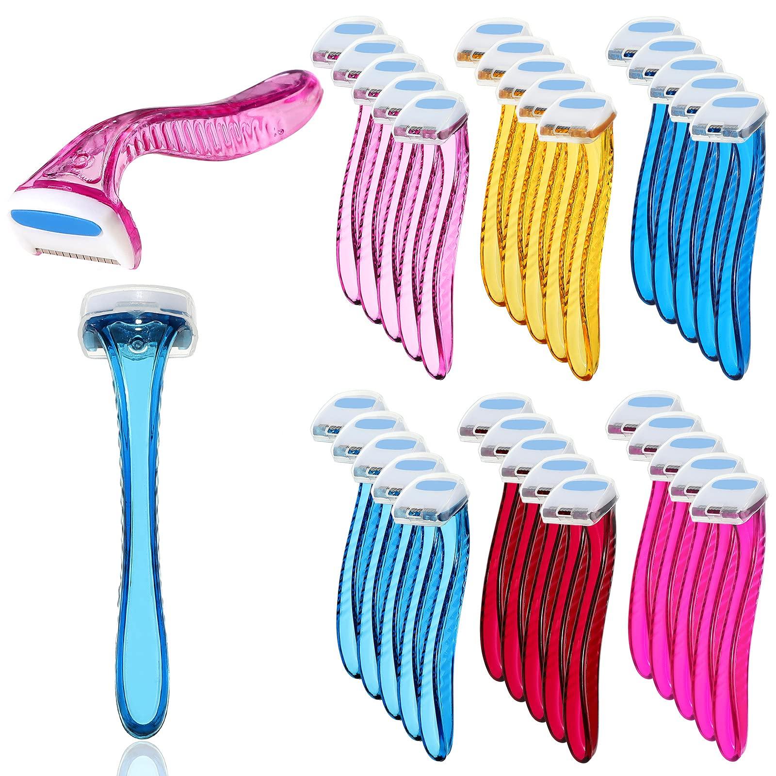 Honoson 30 Pieces Bikini Razors T-Type Beauty Razor Bikini Line Trimmer Personal Women Bikini Razor Small Armpit Trimmer for Body Cosmetic Tool (Light Blue, Light Yellow, Light Pink, Rose, Deep Pink)