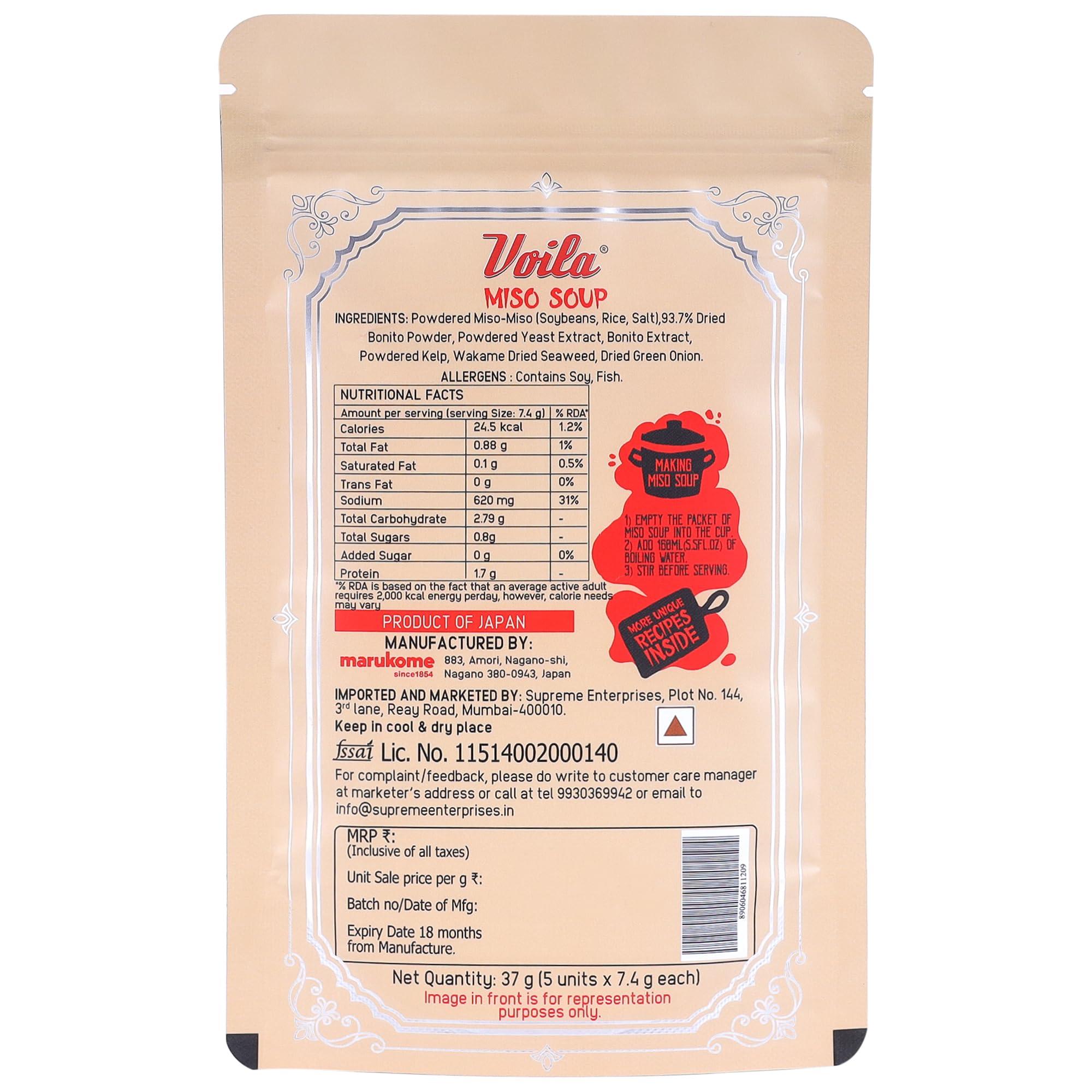 VOILA!! VOILA!! Miso Japanese Healthy Instant Soup, 37 Gm (5 Sachets Inside With Recipe Book)