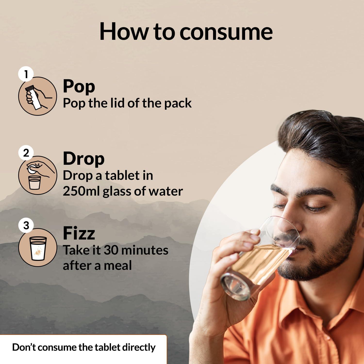 Zingavita Zingavita Himalayan Shilajit Original (750mg) Effervescent Tablets, With Ashwagandha, Gokshura & Safed Musli for Strength, Performance & Muscle recovery, Cardamom Flavour | Ayush Approved | Pack of 1