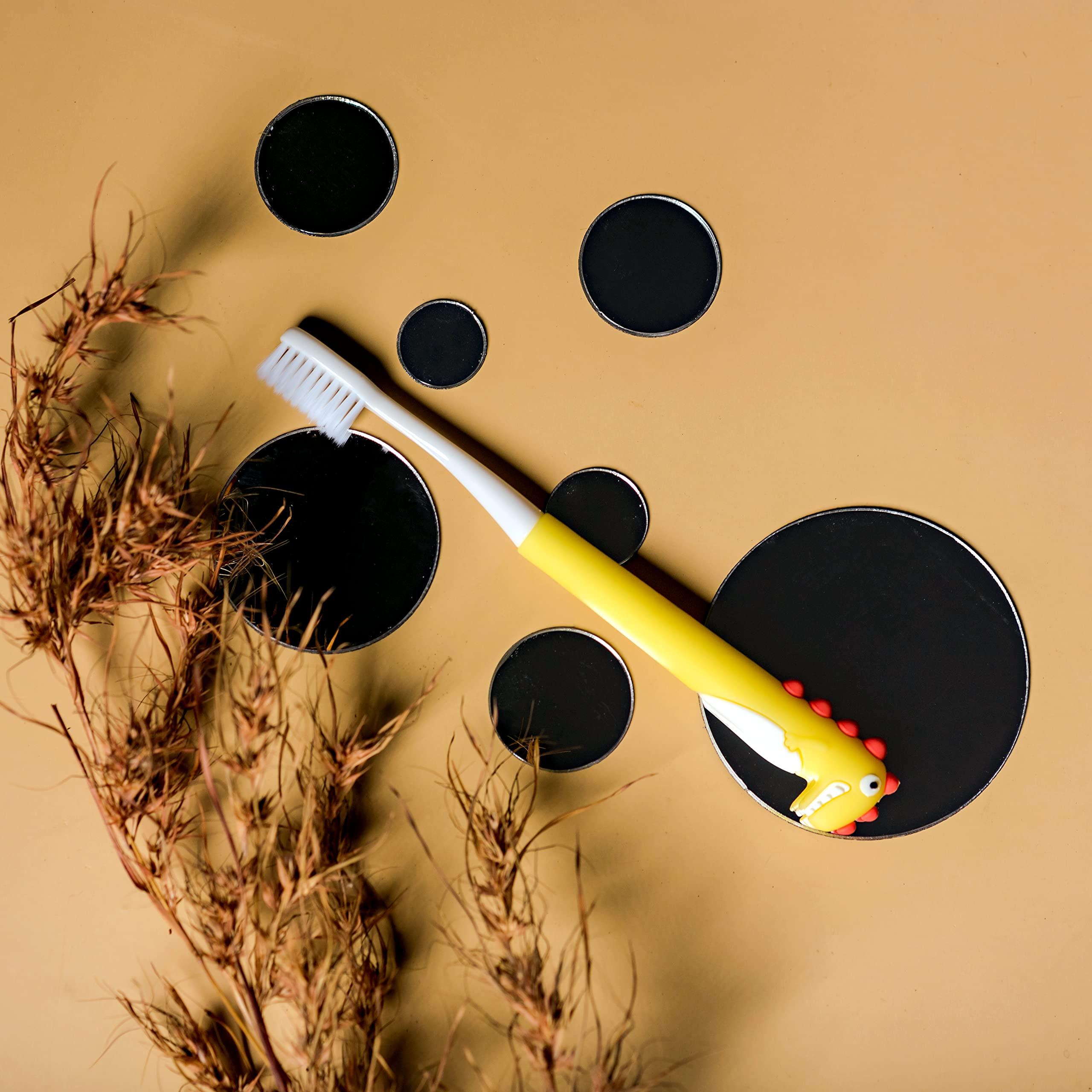 Adore Adore New Dino Brush Toddler Manual Toothbrush Comfortable To Use Deep Cleaning Dense Bristle Animal Design Funny Children Toothbrush For Home (Yellow), Pack of 2