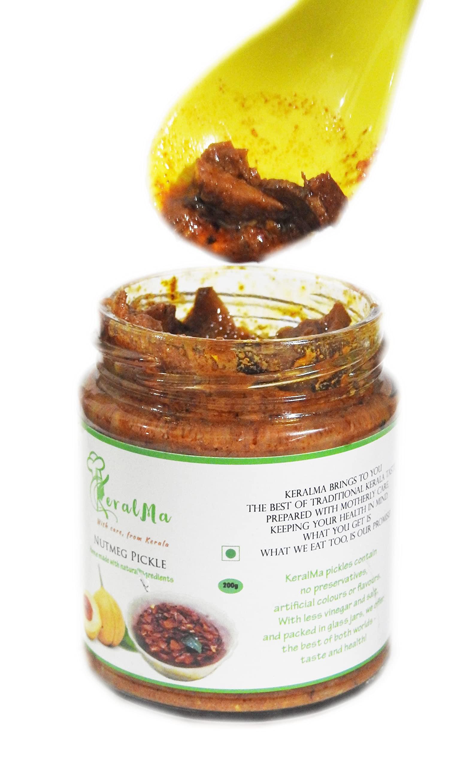 KeralMa KeralMa Homemade Nutmeg Pickle | 200g | Authentic Kerala Pickle | Spicy South Indian Pickle | Jaiphal Achaar | Jathikai Achaar | Tasty pickle | Natural, no artificial flavours | No preservatives