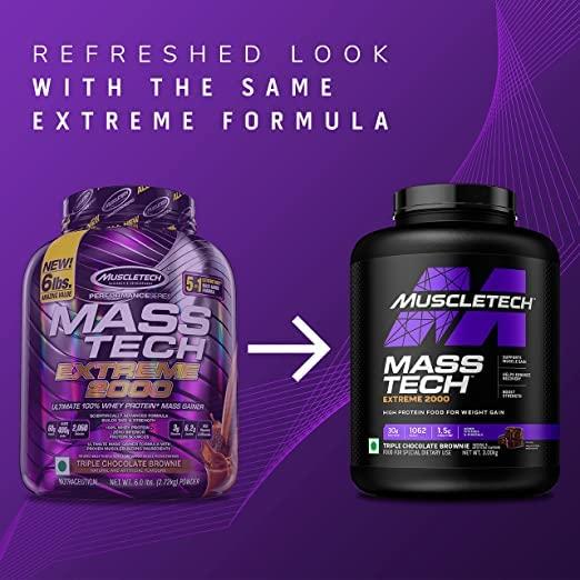 MuscleTech MuscleTech Masstech Extreme 2000 High Protein Food For Weight Gainer (30G Protein,1075 Kcal,1.5G Creatine&Added Vitamin&Minerals) Veg Mass Gainer-Vanilla Milkshake-3Kg,Powder