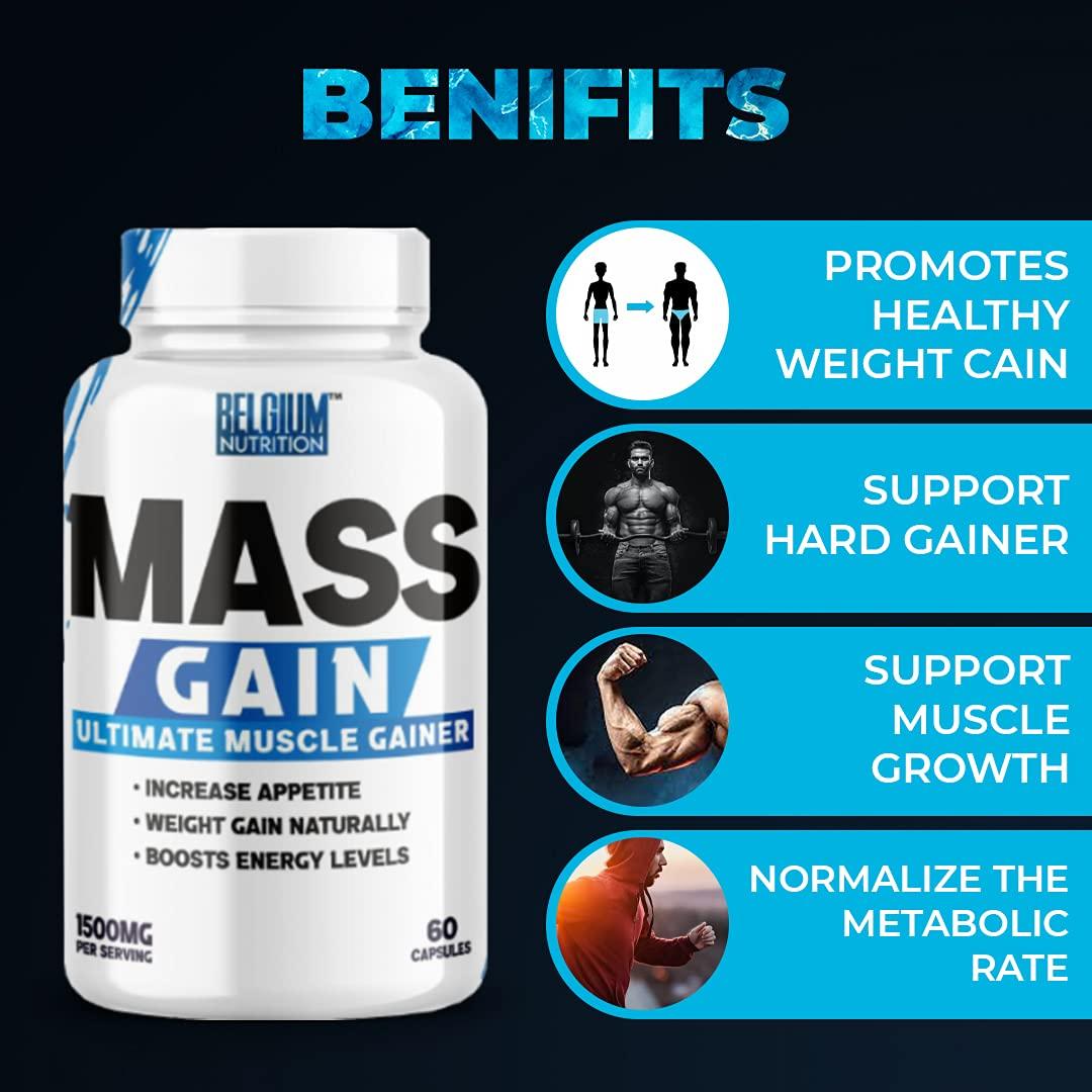 Belgium Nutrition Belgium Nutrition Bulk Gain Mass & Weight Gainer Capsule for Fast Weight & Muscle Gain, Muscle Building Weight Lifters Supplement Muscle Growth, Stamina & Strength - Men & Women, 60 Cap. | Free Shaker