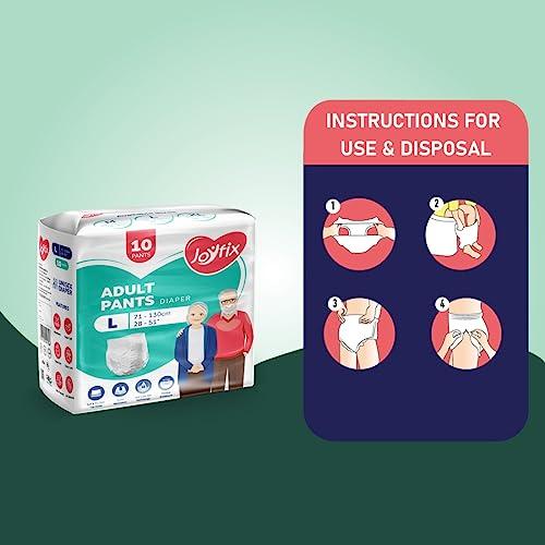 Joyfix JOYFIX Adult Diapers | Pant Style | Waist Size 71-130 cm (28\"-51\") | Large | Pack of 3 | Odour lock | Anti-Bacterial Absorbent - L (30 Pieces)