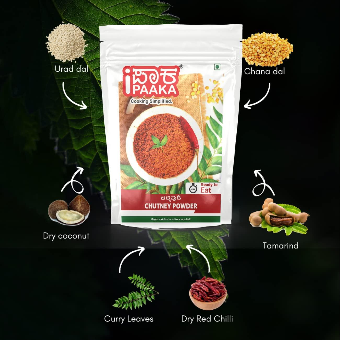 iPaaka iPaaka Chutney Powder, 200g, Ready To Eat in 10 mins,Taste of Karnataka, Chemical Free, Healthy Seasoning, Vegan-No Artificial Colors/Flavours & No Preservatives