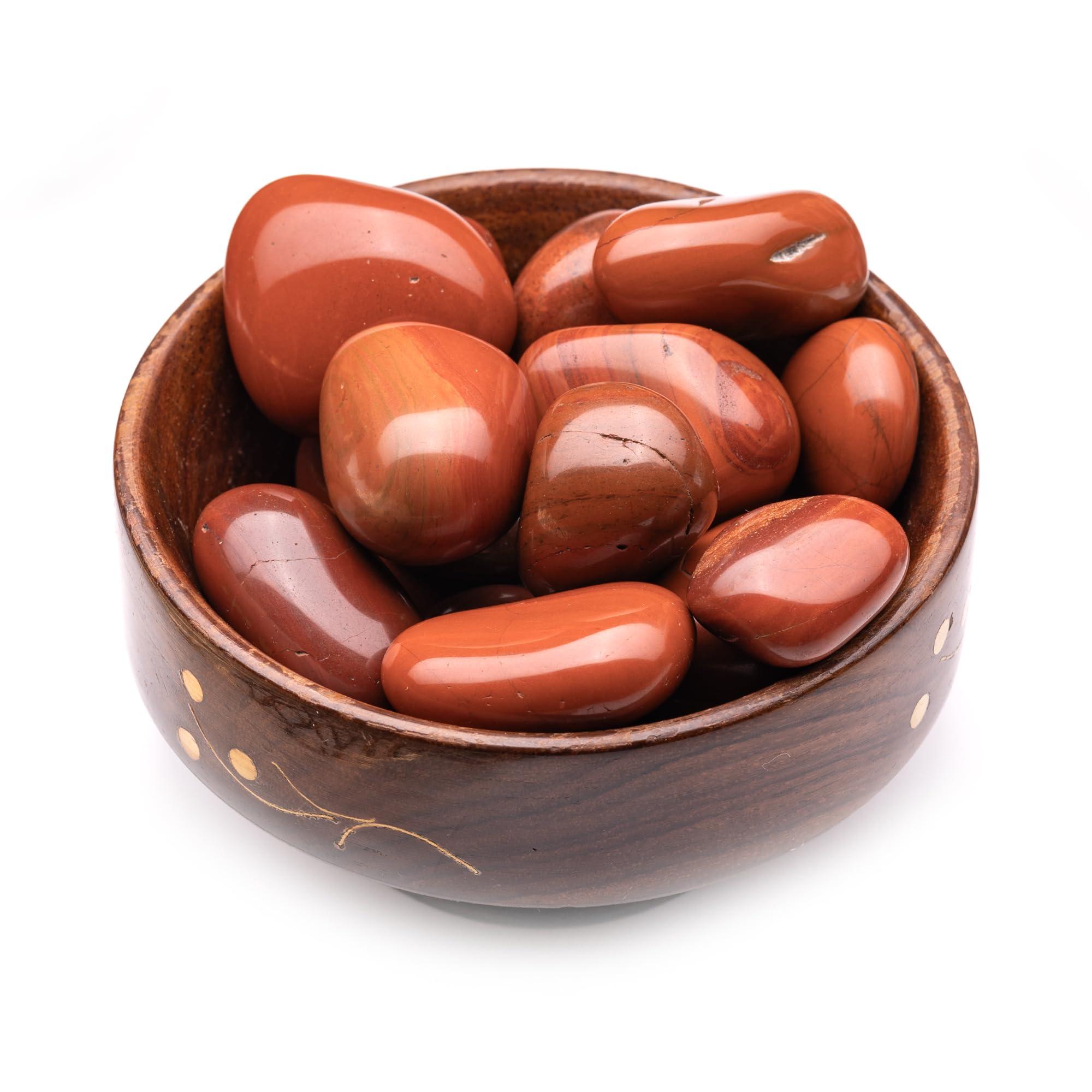 Plus Value Plus Value Red Jasper Tumbled Stone Pebbles Vastu Feng Shui Chakra Reiki Healing Crystals (300-grams, Wooden Bowl)