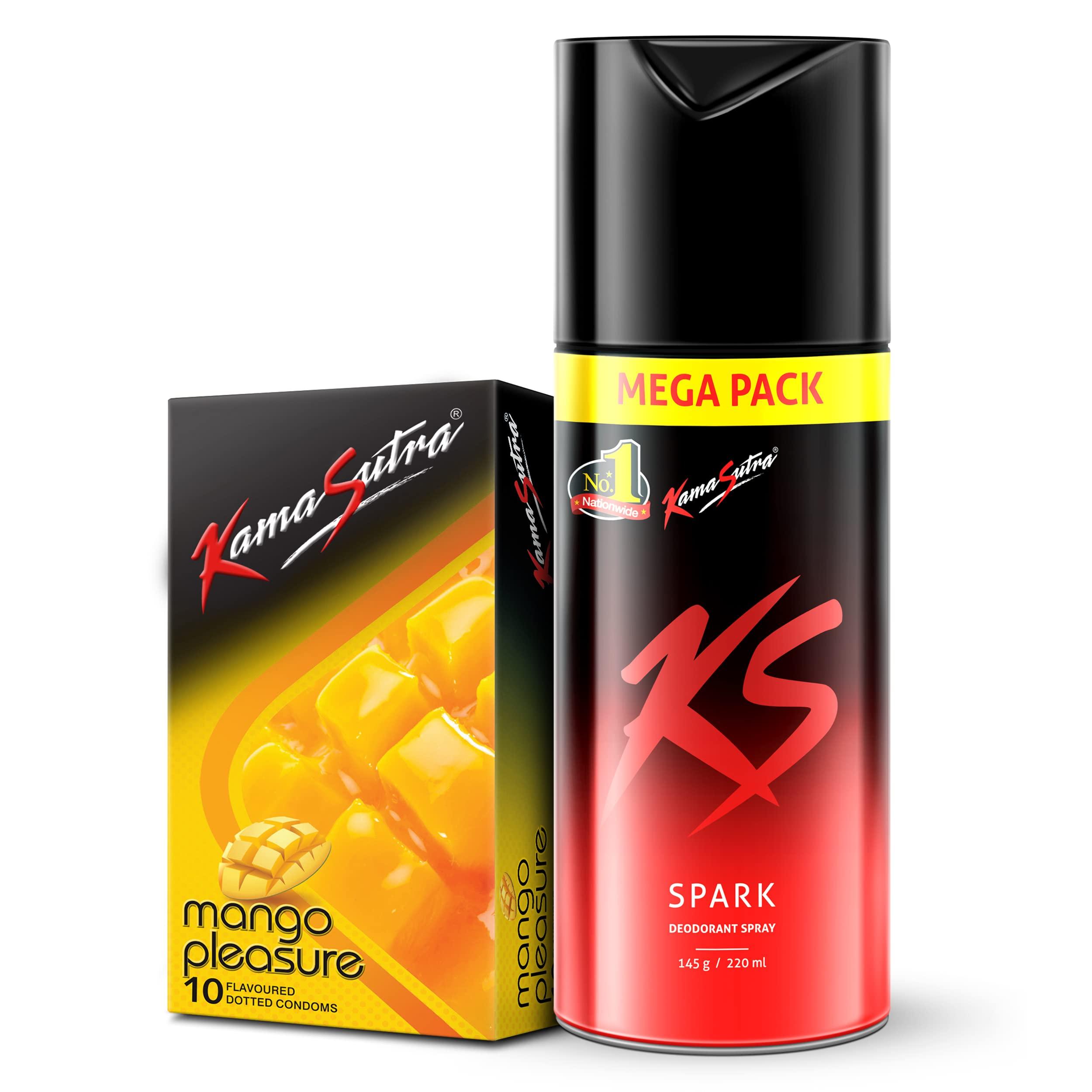 KamaSutra KamaSutra Spark Deodorant Mega Pack 220 Ml And Mango Flavoured Condoms 10 Count, Spray, Men