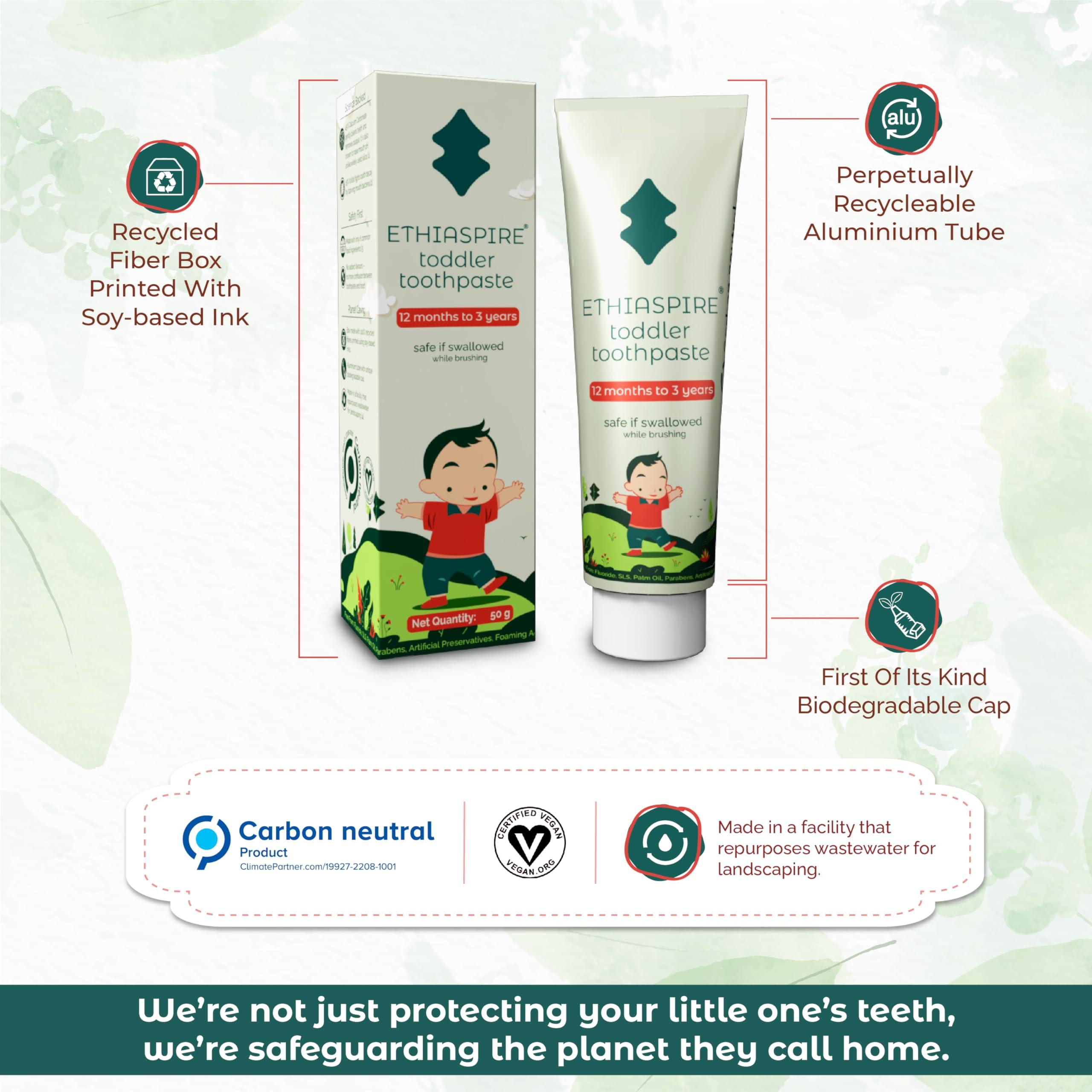 Ethiaspire Ethiaspire Toddler Oral Health Toothpaste|Safe If Swallowed|Eco-Friendly Kids Toothpaste With Carbon Offset|No Added Flavor Or Color|Vegan Toothpaste For 1 To 3-Year-Olds|Pack Of 1 (50G)