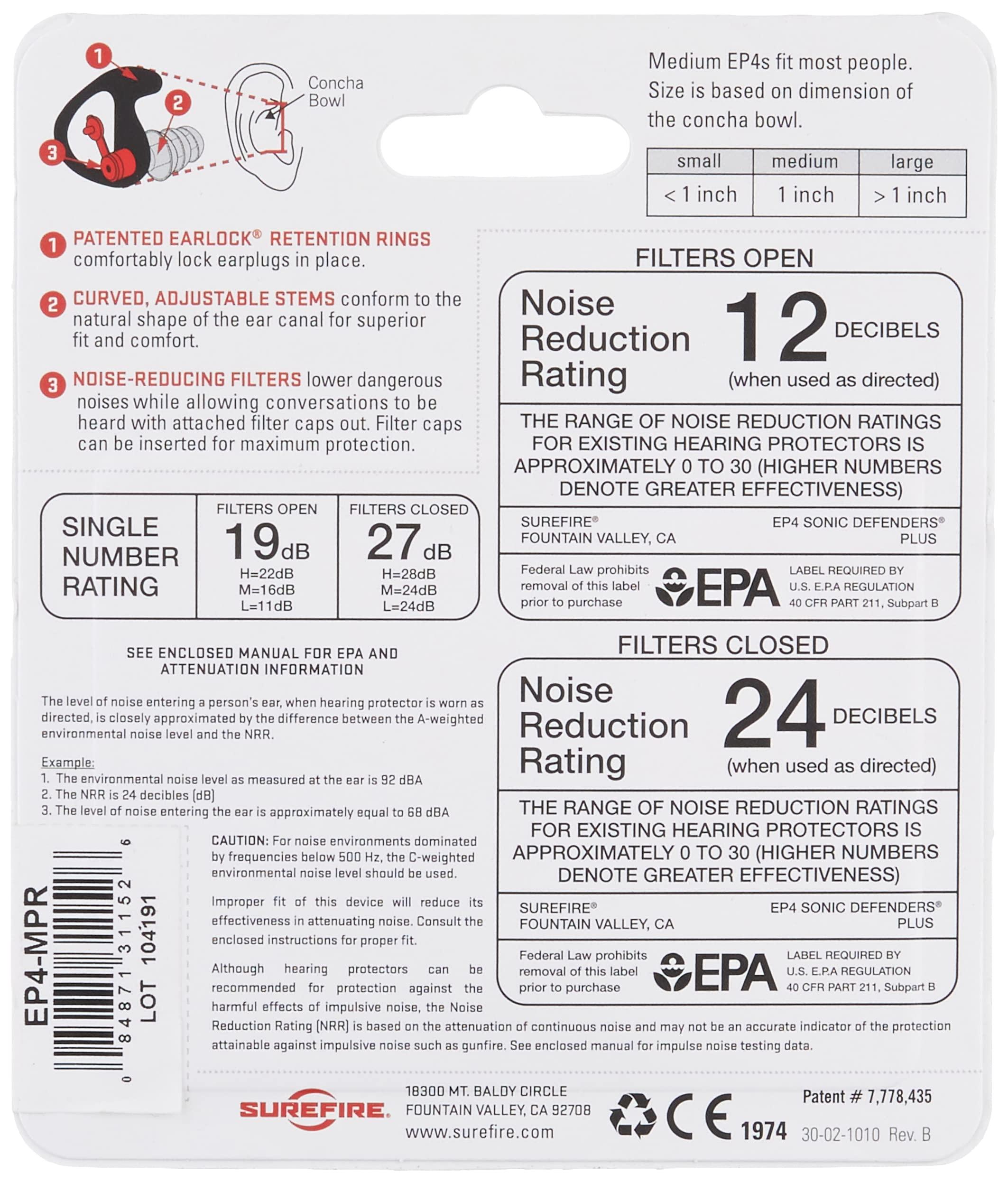 SureFire SureFire EP4 Sonic Defenders Plus filtered Earplugs triple flanged design reusable Clear Medium