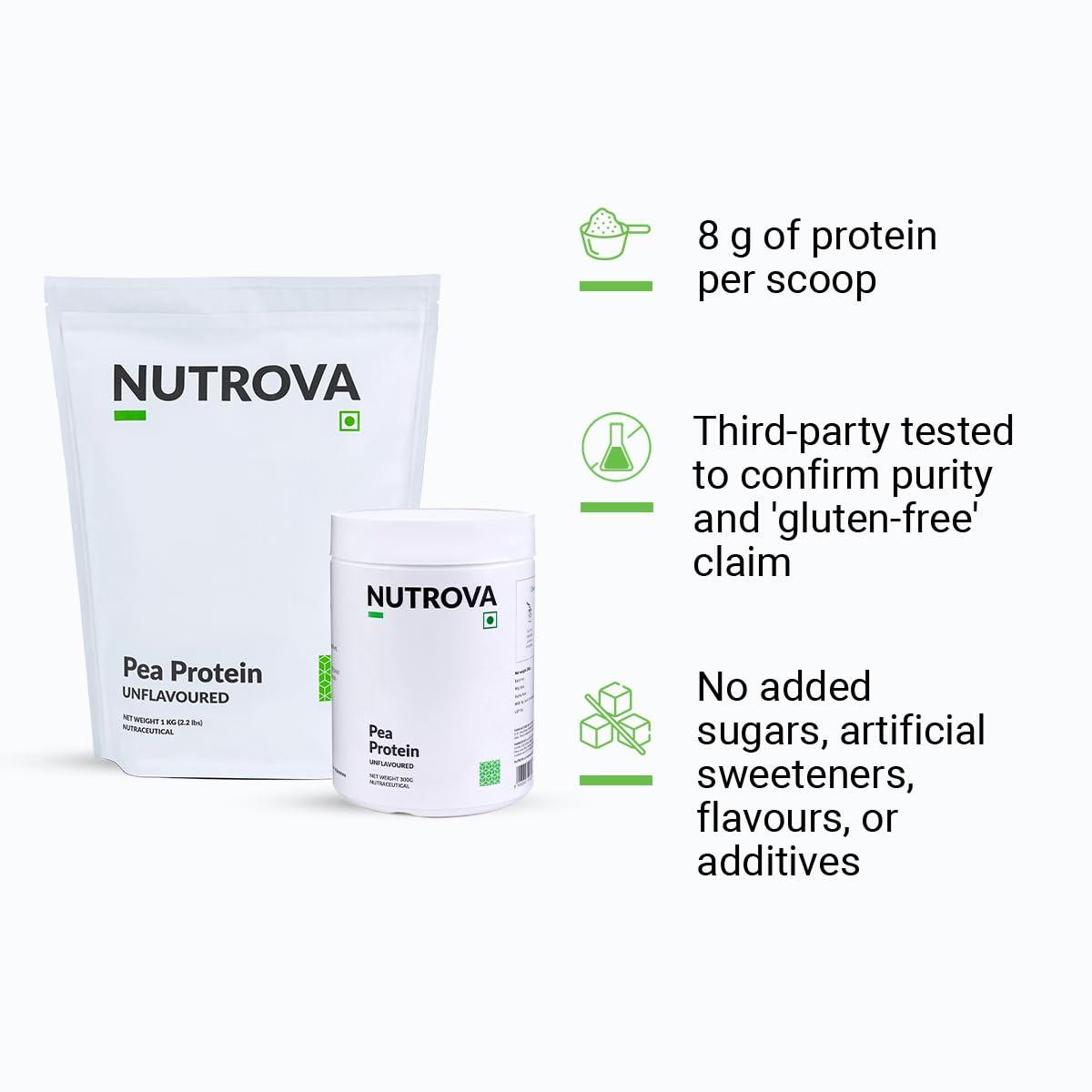 NUTROVA NUTROVA Pea Protein Powder, Vegan Protein Isolate 1 Kg | No Added Sugar, Artificial Sweeteners or Flavours | Vegan & Gluten-free | 80% protein content, 8g protein every 10g scoop