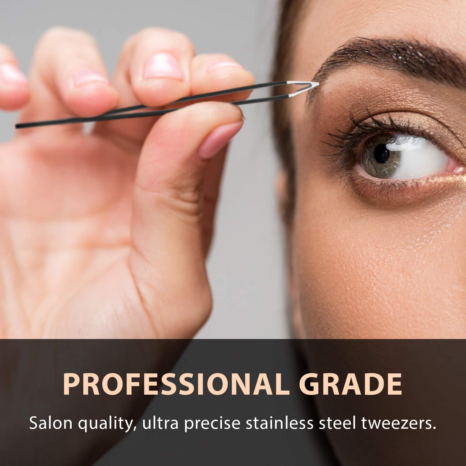 Tweezees Tweezees Precision Black Stainless Steel Tweezers | Professional Slant Tip & Splinter Tip Tweezer For Eyebrows | Extra Sharp Hair Removal Tool | For Eyebrow Shaping | For Men And Women