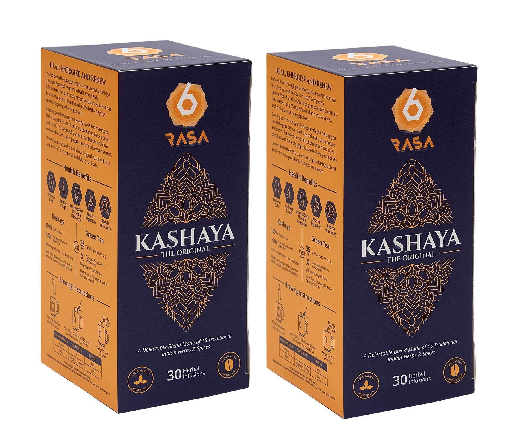 6rasa 6rasa Kashaya-Herbal Tea|15 Ayurvedic Spices|Kadha Mix|Caffeine Free|100% Natural Kashaya-The Original Tea Bags|No Added Sugar (2.5 Gram Each) (Pack Of 2, 30 Dip Bags)