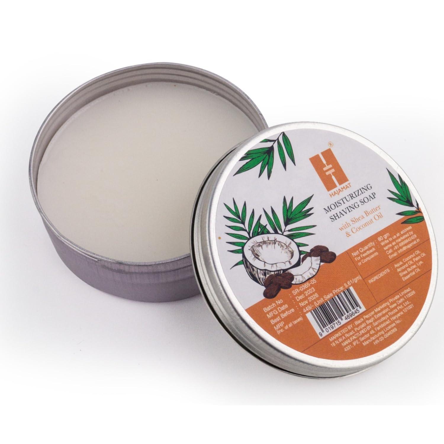 HAJAMAT Hajamat Shaving Soap for Men | Moisturizing Shave Soap for All Skin Types | Dense Lather with Fantastic Scent for the Worlds Best Wet Shaving Routine| Paraben & Sulphate Free| Enriched with Shea Butter and Coconut Oil| 80 gm