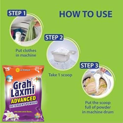 Grah Laxmi Grah Laxmi Advance Detergent Powder 3Kg Hand Wash & Top Load Machine | Remove 2X Tough Stains, Dirt & Malodour Washes | No-Bleach Mula | All Types Of Fabrics| Long Lasting Fragrance