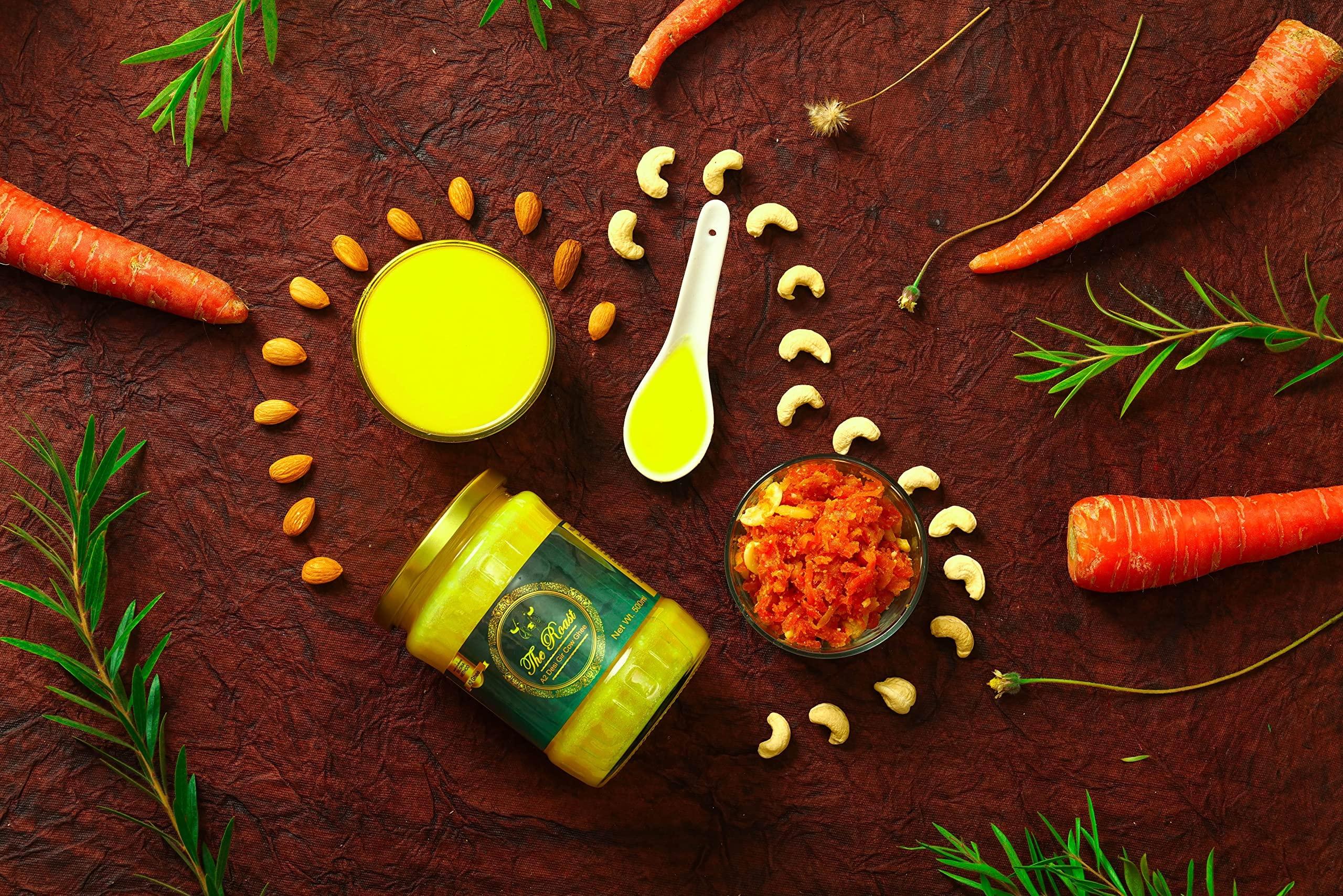 The Roast Organic Ghee - A2 Pure Ghee - 100% Desi Gir Cow Ghee - A2 Cow Desi Ghee - Cow Ghee - Vedic Bilona Method - Grass-fed, Cultured & Traditional A2 Ghee - Glass Bottle - cow ghee 500 ML
